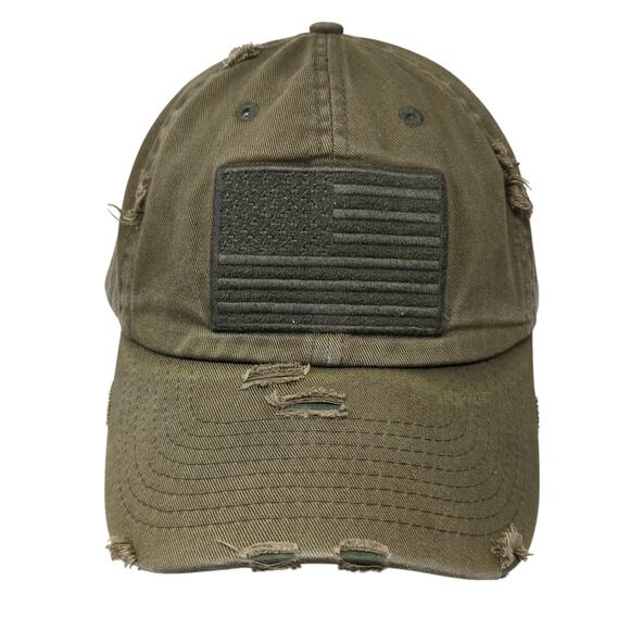 American Flag Slideback Baseball Cap Green One Size Distressed KBethos Vintage - Picture 1 of 10